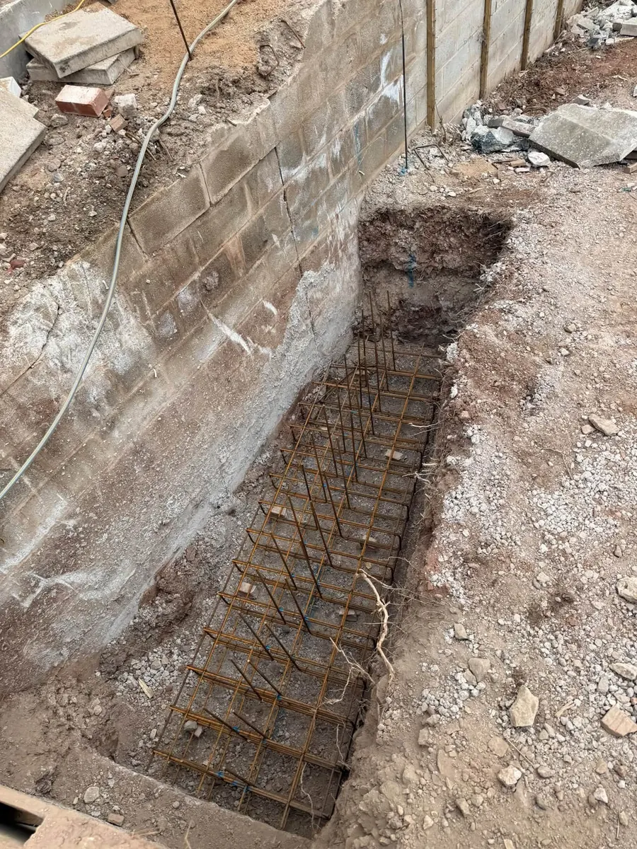 Footing trench with steel reinforcement mesh, GRW Homes groundworks on a school project