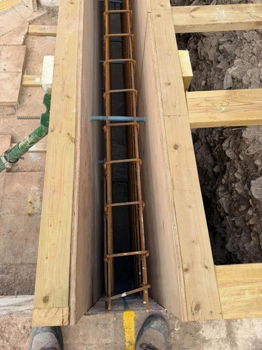 Formwork and reinforcement checked before the pour, GRW Homes groundworks on a school project